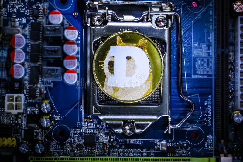 Top view of Dogecoin cryptocurrency physical coin royalty free stock photo Top view of Dogecoin cryptocurrency physical coin royalty free stock photo