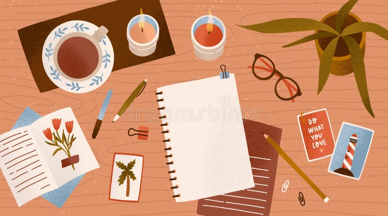 Top view empty paper notepad for drawing or write diary vector flat illustration. Clean notebook for planning with royalty free illustration