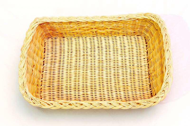 Rectangular Wicker Basket On White Background Stock Photo