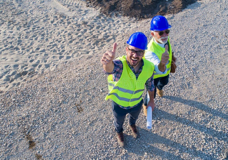 Top view of engineers at construction site stock image Top view of engineers at construction site stock image