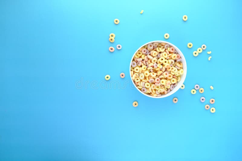 Top View of F Colorful Cereal Corn Flakes in a Bowl Stock Photo Image