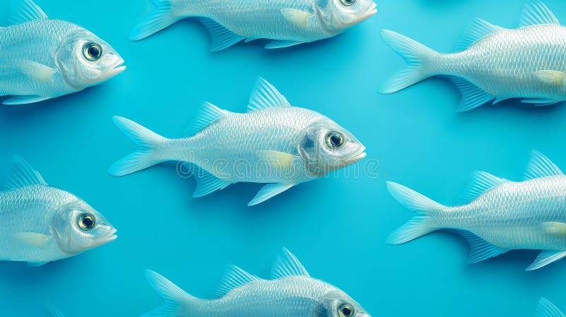 Top view of fish on a bright blue surface for wallpapers and backgrounds tile stock illustration