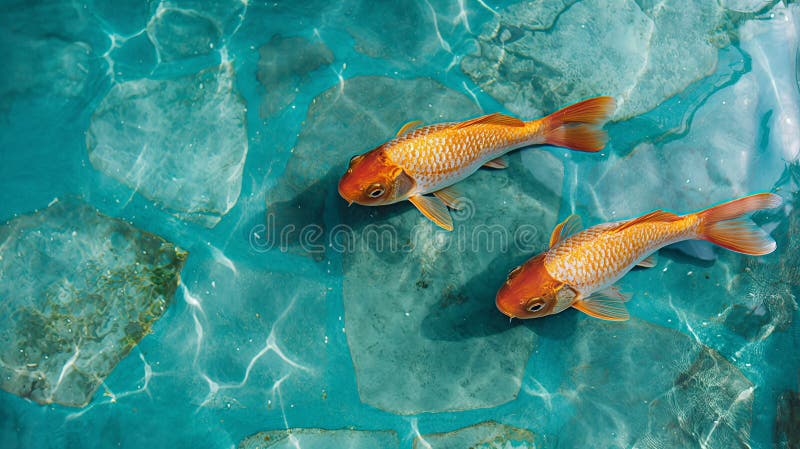 Top view of fish on a bright blue surface for wallpapers and backgrounds tile stock image
