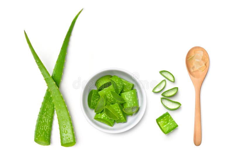 Top view of Fresh Aloe vera leaves and sliced