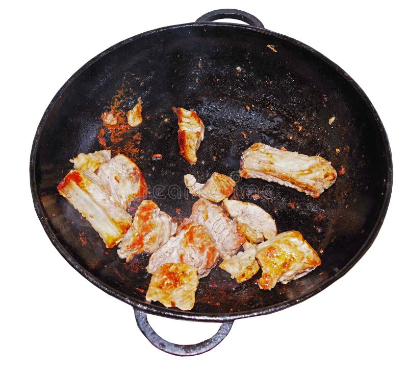 Top View of the Frying Pan with Fried Pork Ribs Stock Image Image of