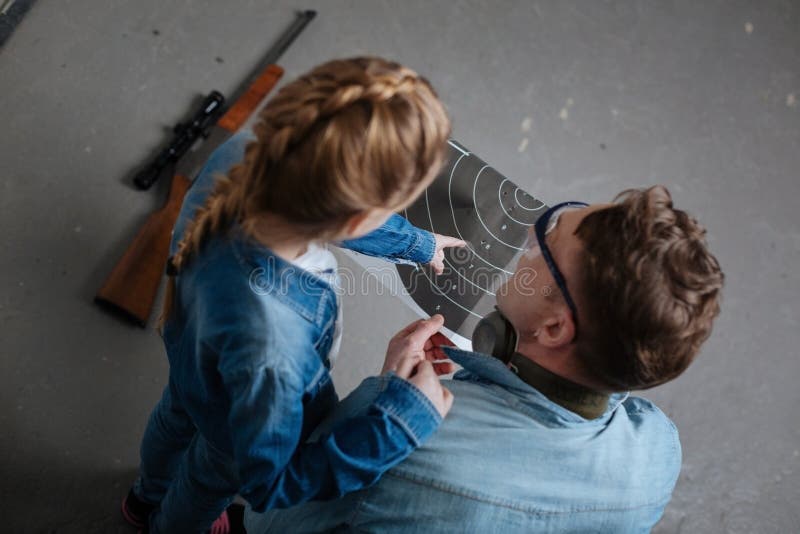 Top View of a Girl Pointing at the Target Stock Image - Image of fire ...