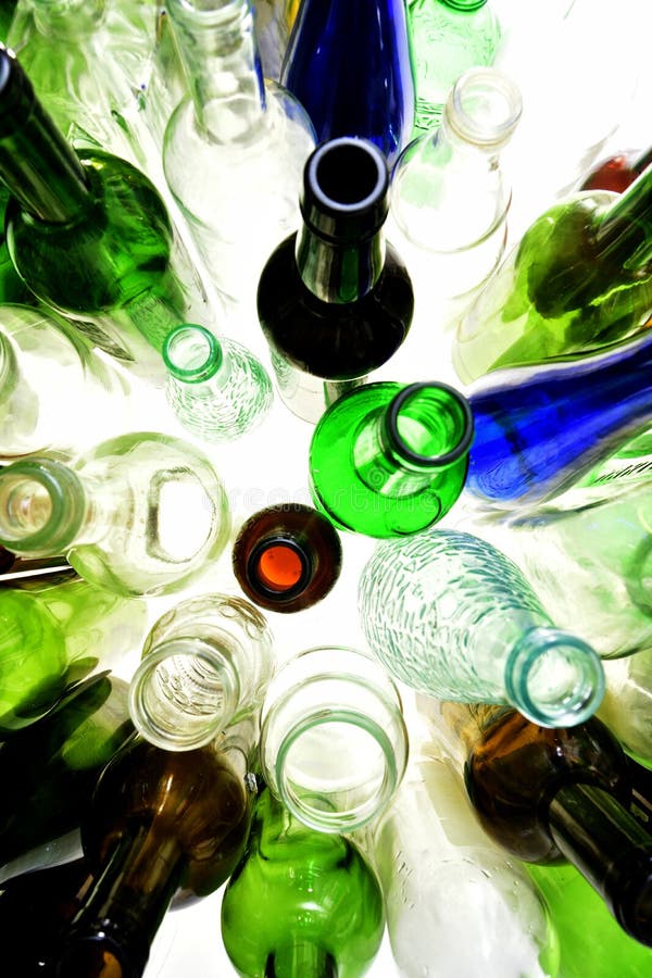 Top View of Glass Bottles on White Stock Image - Image of closeup ...