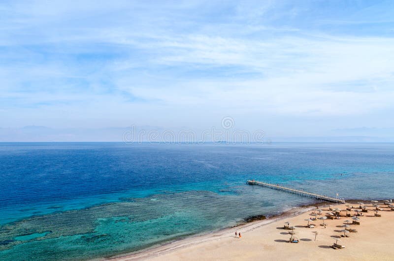 Top view of the Gulf of Aqaba and coral reefs stock images