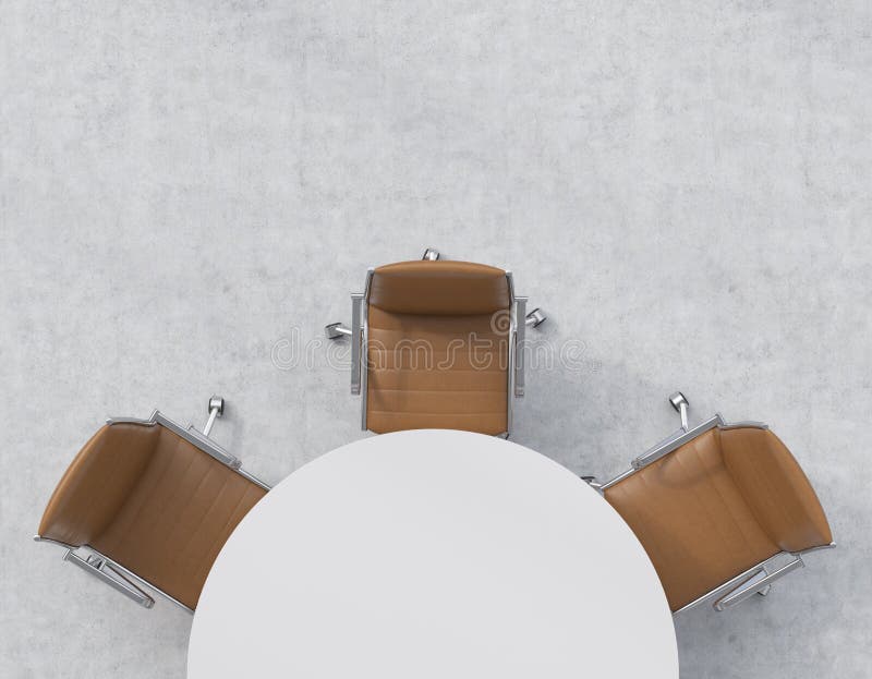 Top View of a Half of the Conference Room. a White Round Table, Three