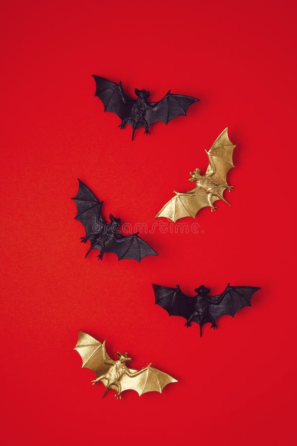 Top View of Halloween Decoration with Plastic Bats. Party, Invitation