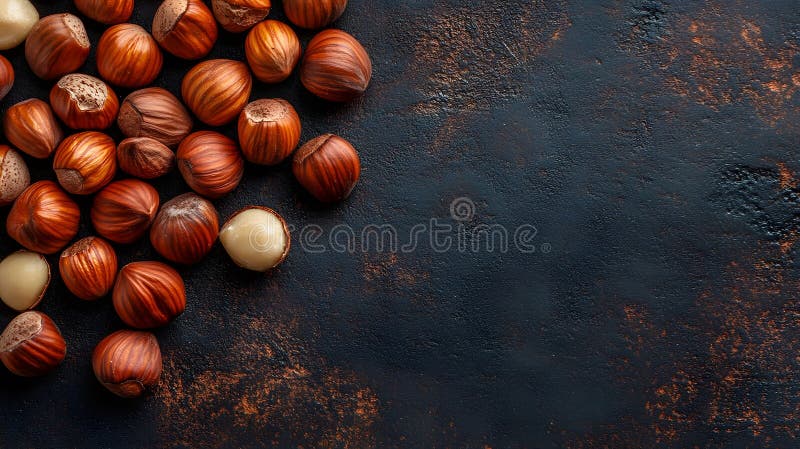Top view of hazelnuts and almonds arranged on a background The image captures the textures and natural beauty of the nuts stock illustration