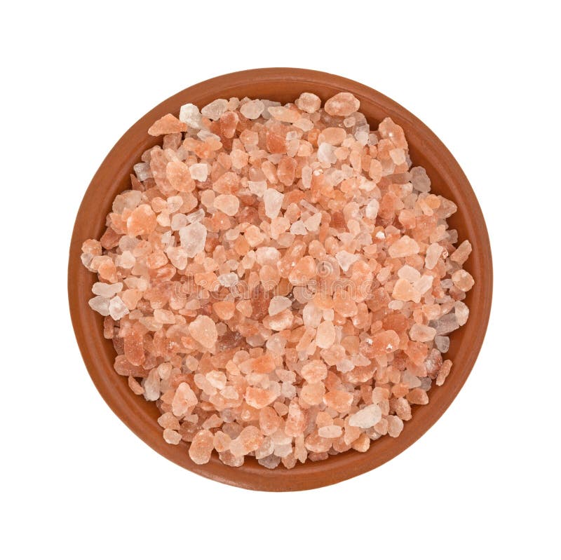Top View of Himalayan Pink Salt in a Small Bowl. Stock Photo Image of