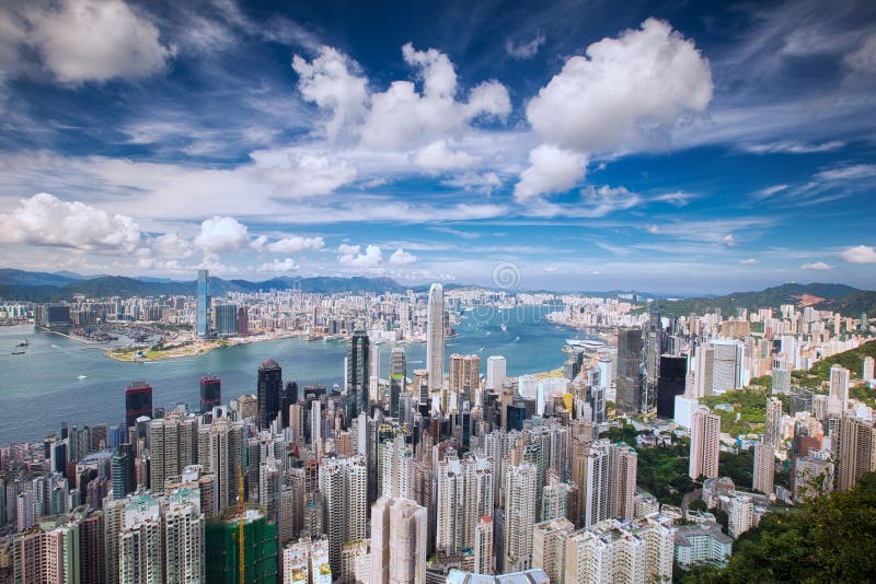 Top View Of Hong Kong City, Sea, Kowloon City Stock Photo - Image of ...