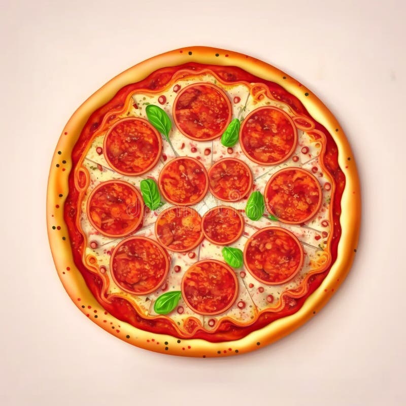 Top View of Hot Pepperoni Pizza. Aerial Shot of Pepperoni Pizza Stock