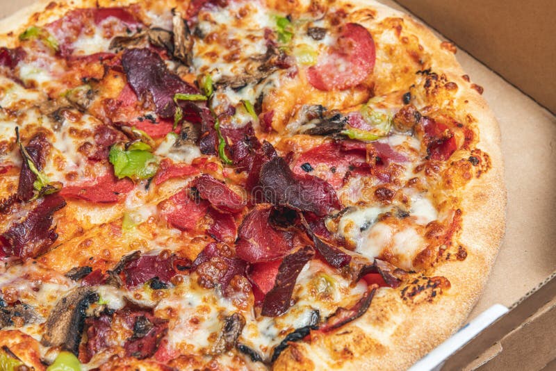 Top View of Hot Pizza in Recycled Pizza Box Stock Photo Image of