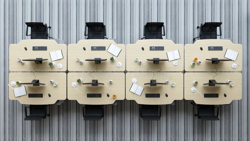 Top view Interior modern open space office 3D illustration vector illustration