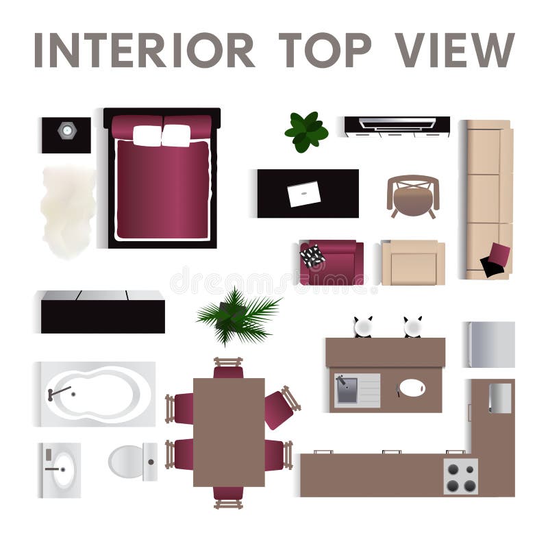 Interior Top  View  Set  Of Isolated Realistic Interior Icon 