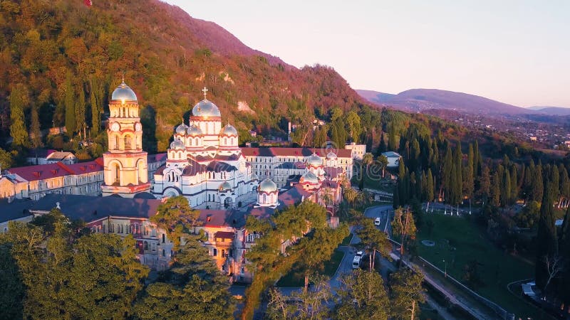 Top view of the large Christian temple. Clip. Church View from outside. The old church. The stone church with golden