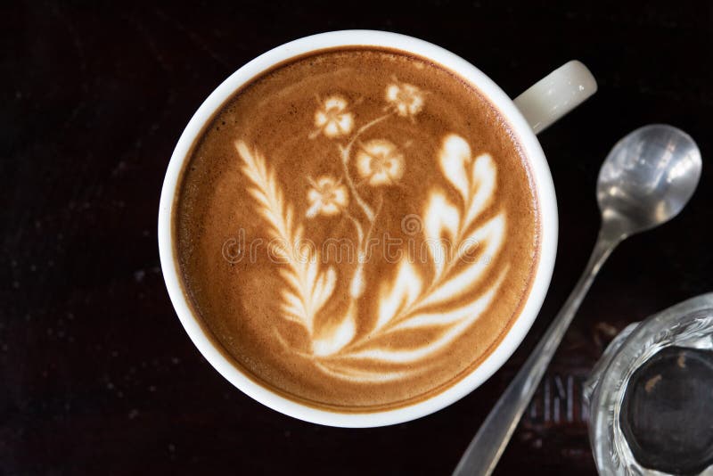 Top View Latte Art Coffee Cup. Stock Image - Image of cappuccino