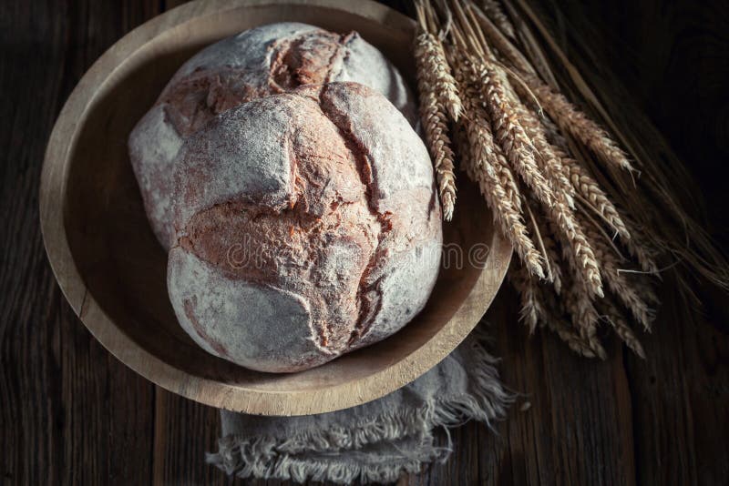 Loaf of Bread in a Rural Bakery with Wheat Stock Photo Image of loaf