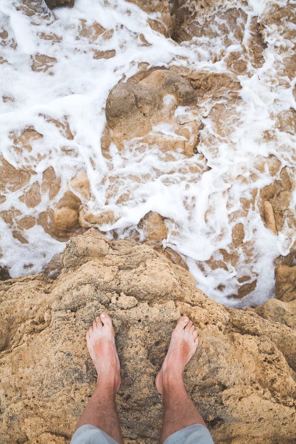 Top View of Male Bare Feet on Coastal Rocks Stock Photo - Image of feet ...
