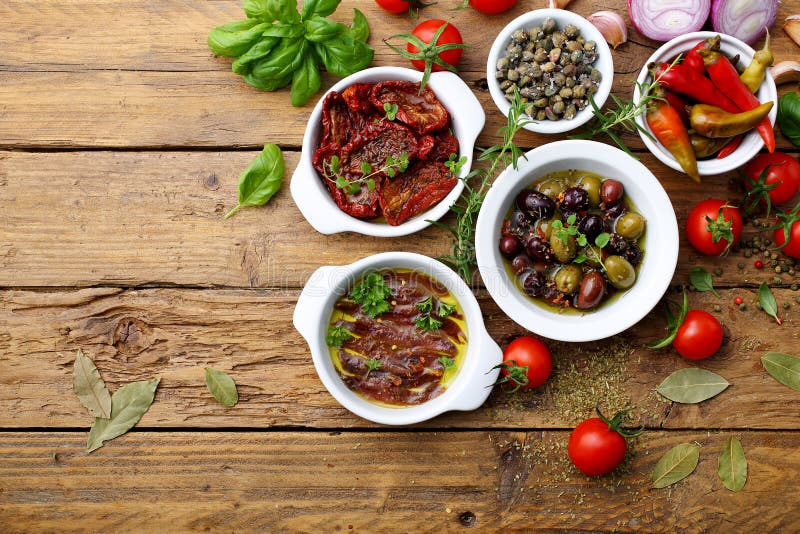 Top View Mediterranean Food or Tapas Stock Photo Image of grain