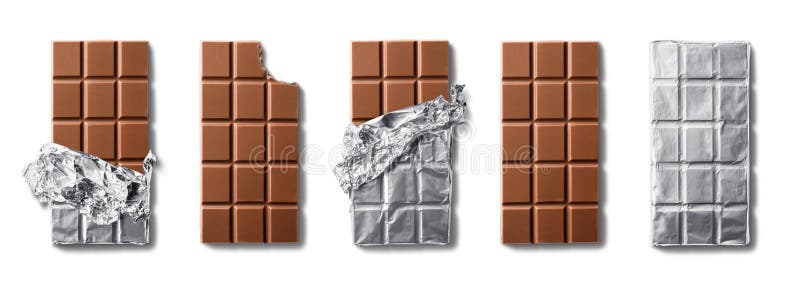 Top view of milk chocolate bars . Isolated on white background