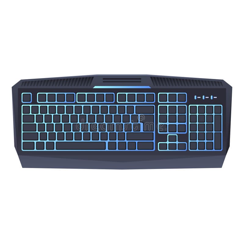 Top View Modern Black Keyboard with Lighting Buttons Vector Flat