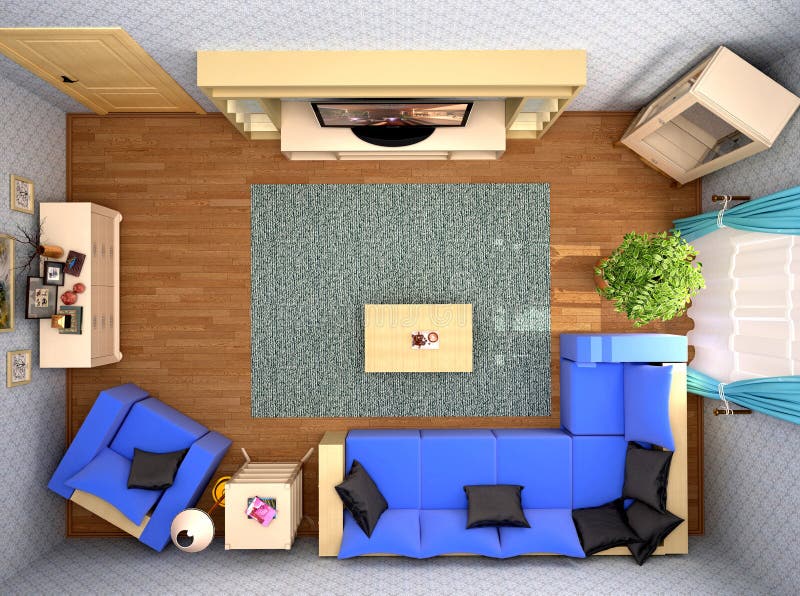 Top View of Modern Living Room Interior. Stock Illustration
