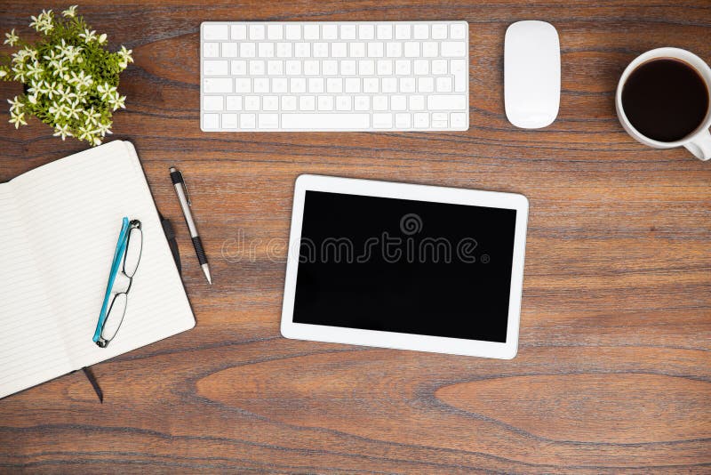 Top view of a modern workspace royalty free stock photo