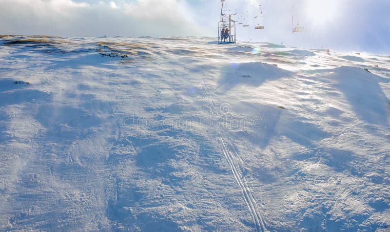 Ski piste of compacted snow from chairlift