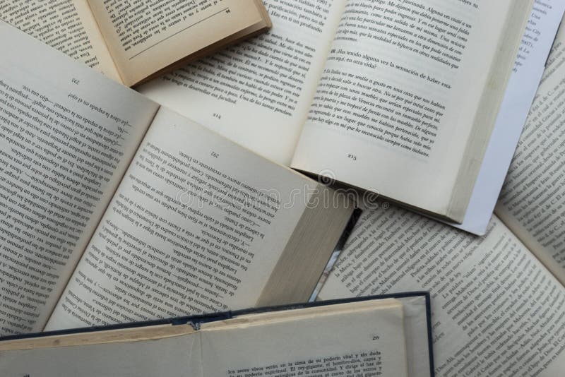 Top view of a multiple old literature text books