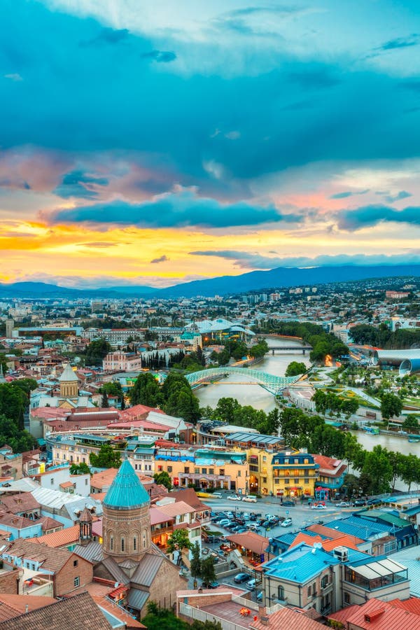 Top View Old Colorful Town, Kura Mtkvari River Summer Tbilisi, Georgia royalty free stock image Top View Old Colorful Town, Kura Mtkvari River Summer Tbilisi, Georgia royalty free stock image