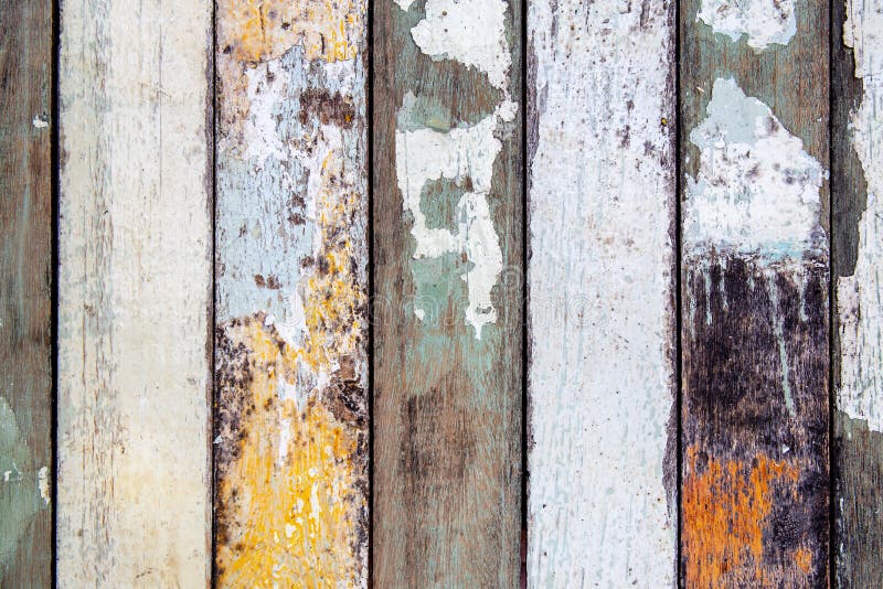 Top view of old grunge colorful or multi color wooden wall or floor for background texture. stock image