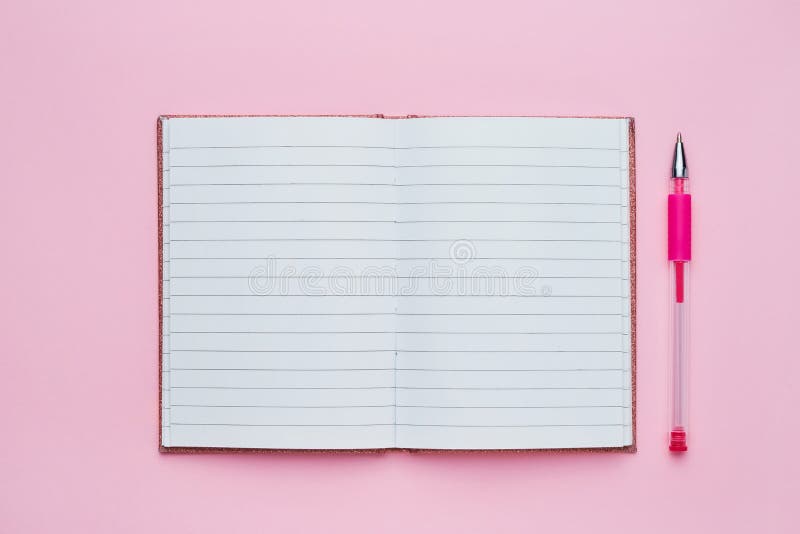 Top View of an Open Notebook with Blank Page and Pink Pen. Back To ...