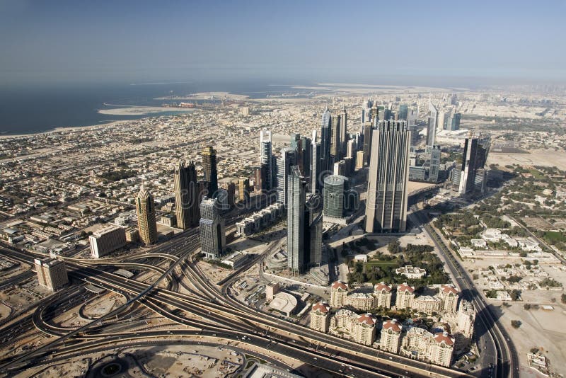 Top view over Dubai from Burj Khalifa skyscraper