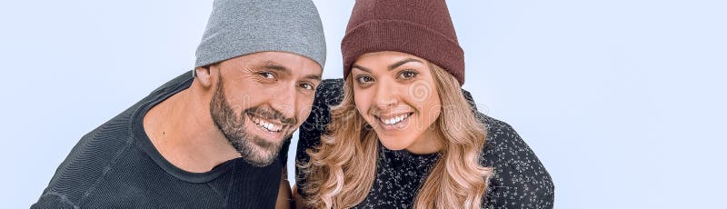 Top view. a pair of young hipsters looking at the camera. stock image