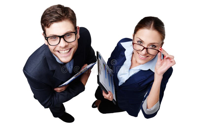 Strict Female Boss Holding Afraid Businessman by Stock Photo - Image of ...