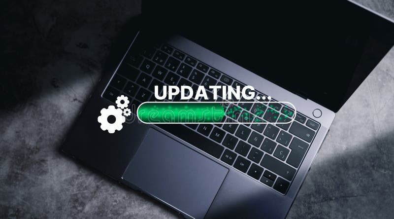 Top view photo of laptop with update concept. vector illustration