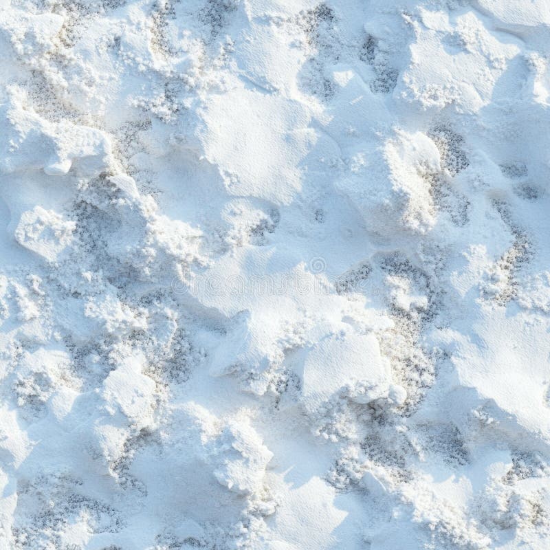 Top view photo of snow with hints of melting patches, seamless texture stock photo