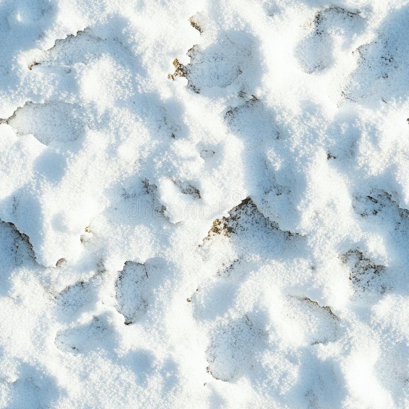 Top view photo of snow with hints of melting patches, seamless texture stock photos