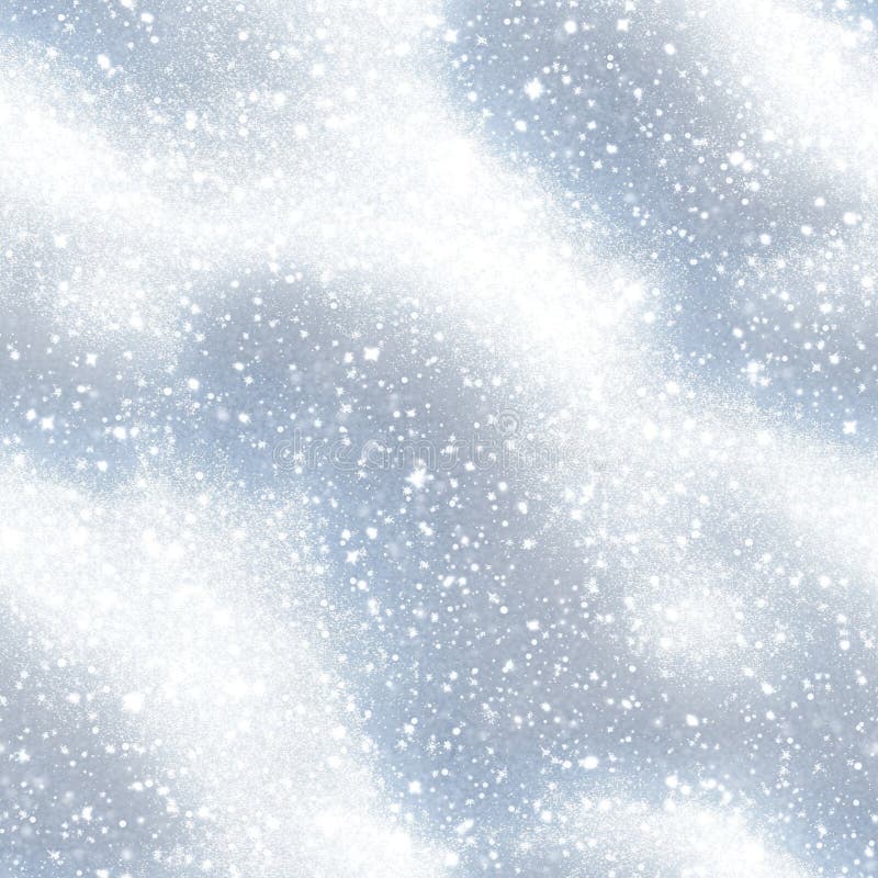 Top view photo of soft snow with scattered glitter, seamless texture stock photo
