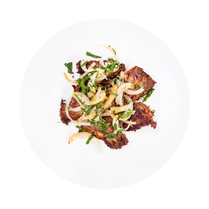 Top view of portion of pork shashlik on royalty free stock image Top view of portion of pork shashlik on royalty free stock image