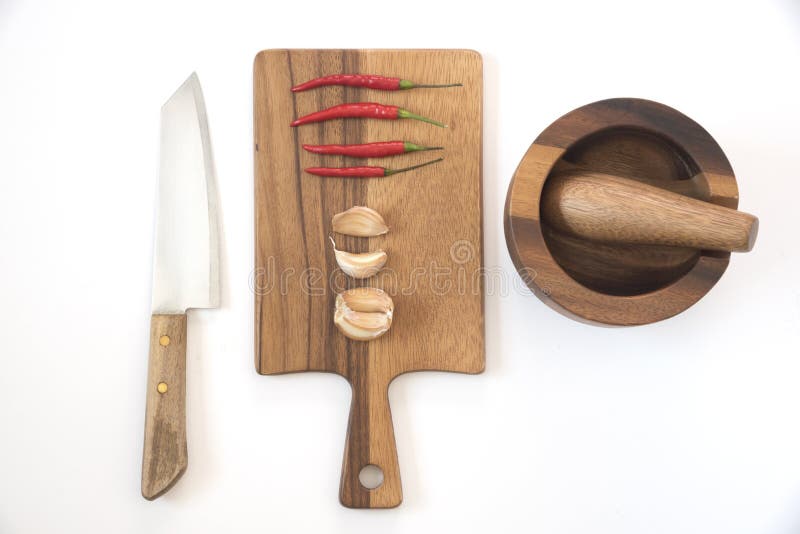 Top view of preparation of food in the kitchen on white background