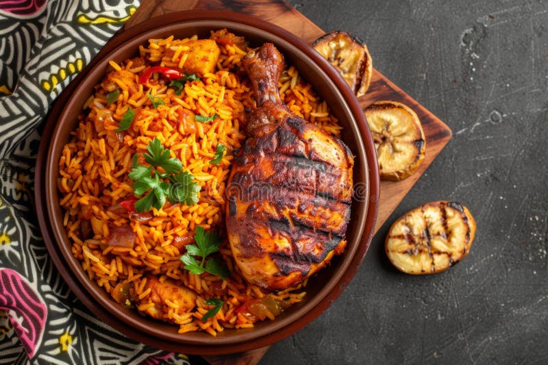 Delicious Grilled Chicken with Jollof Rice, African Cuisine Concept