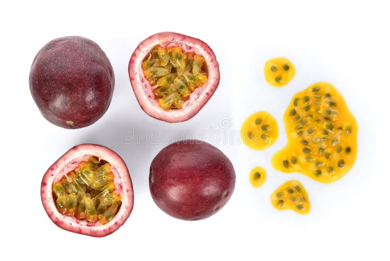 Top view set of Passion fruit isolated on white background
