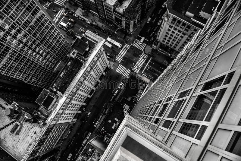 Top view from the skyscraper to city street in Manhattan Midtown in New York