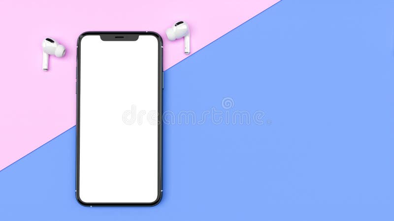 Top view smartphone empty screen template on pastel workspace table with earphone and copy space for background royalty free stock images