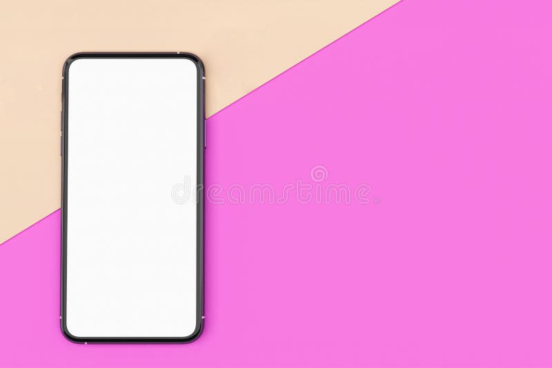 Top view smartphone empty screen template on pastel workspace table with earphone and copy space for background, 3D illustration stock photos