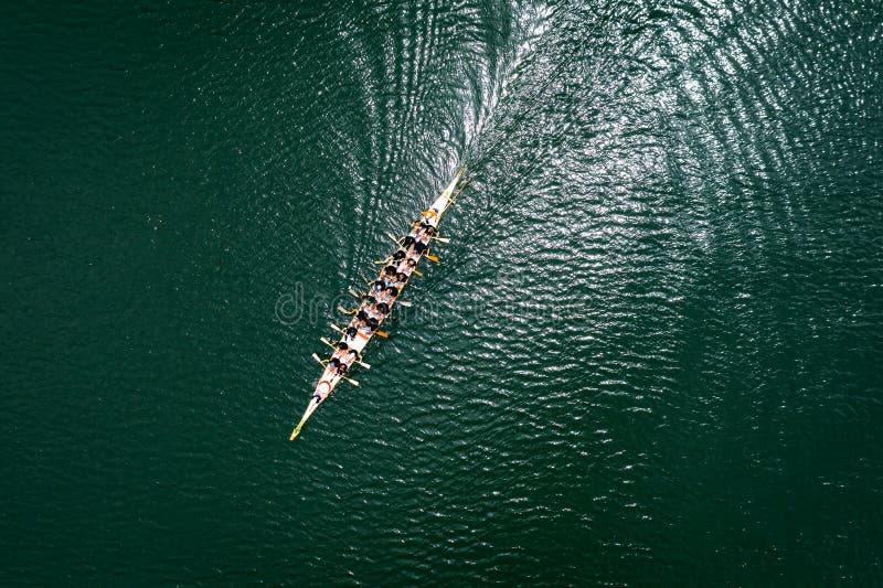 Top view of standard dragon boat on the lake